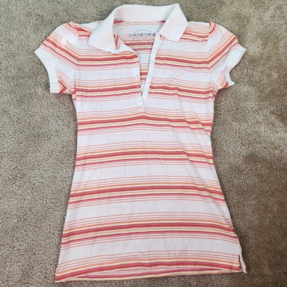 Arizona Jean Co. Polo Shirt Women’s Sz S Striped Capped Sleeves B930